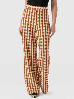 Hoxton Wide Leg Pant - Brown/Cream