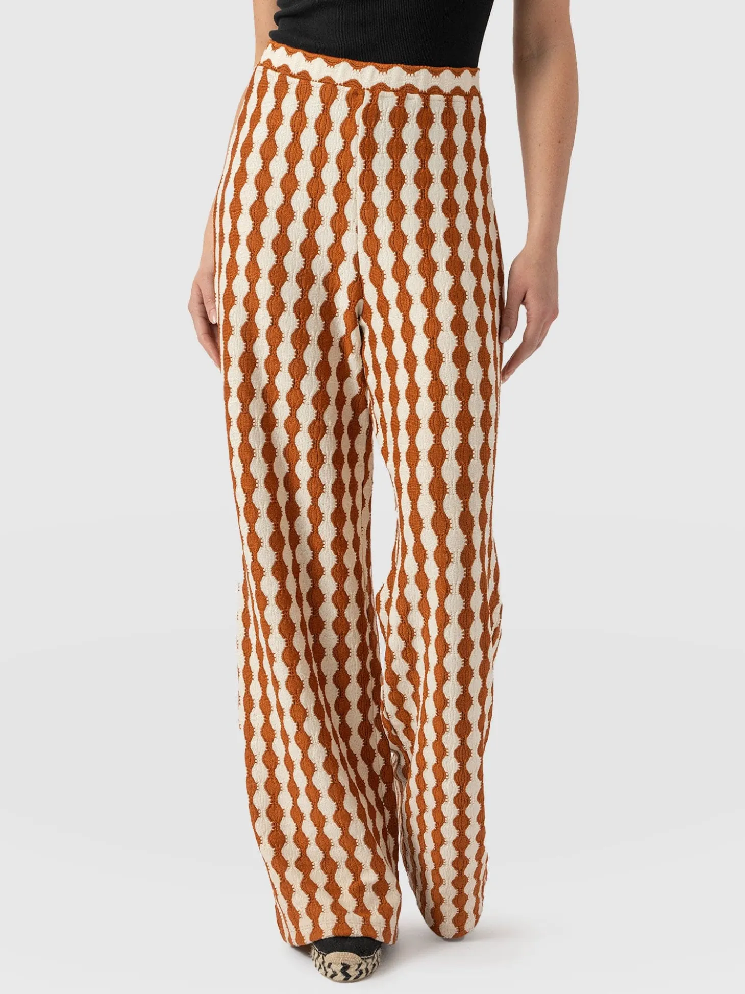 Hoxton Wide Leg Pant - Brown/Cream