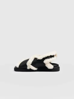 Isla Shearling Sandal - Black