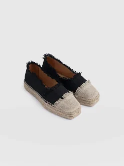 Ivy Frayed Espadrille Pumps - Black
