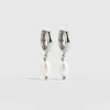 Jacqueline Pearl Huggie Earrings - Silver
