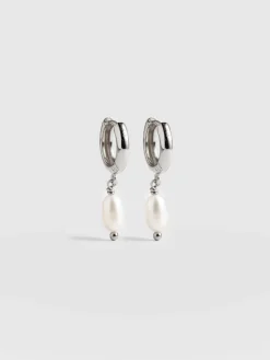 Jacqueline Pearl Huggie Earrings - Silver