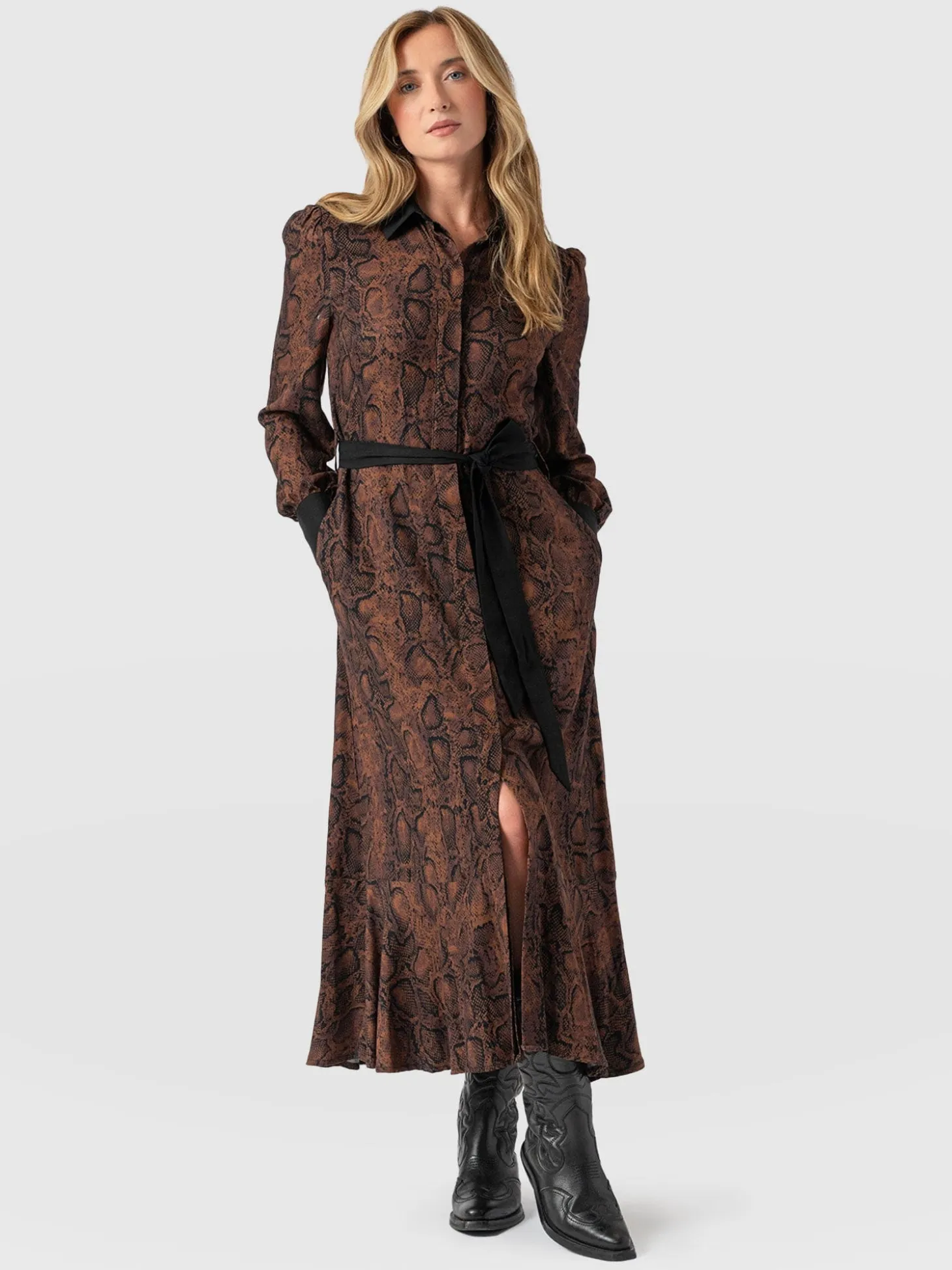 Jacqueline Shirt Dress - Brown Snake