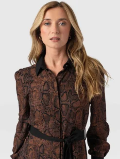 Jacqueline Shirt Dress - Brown Snake