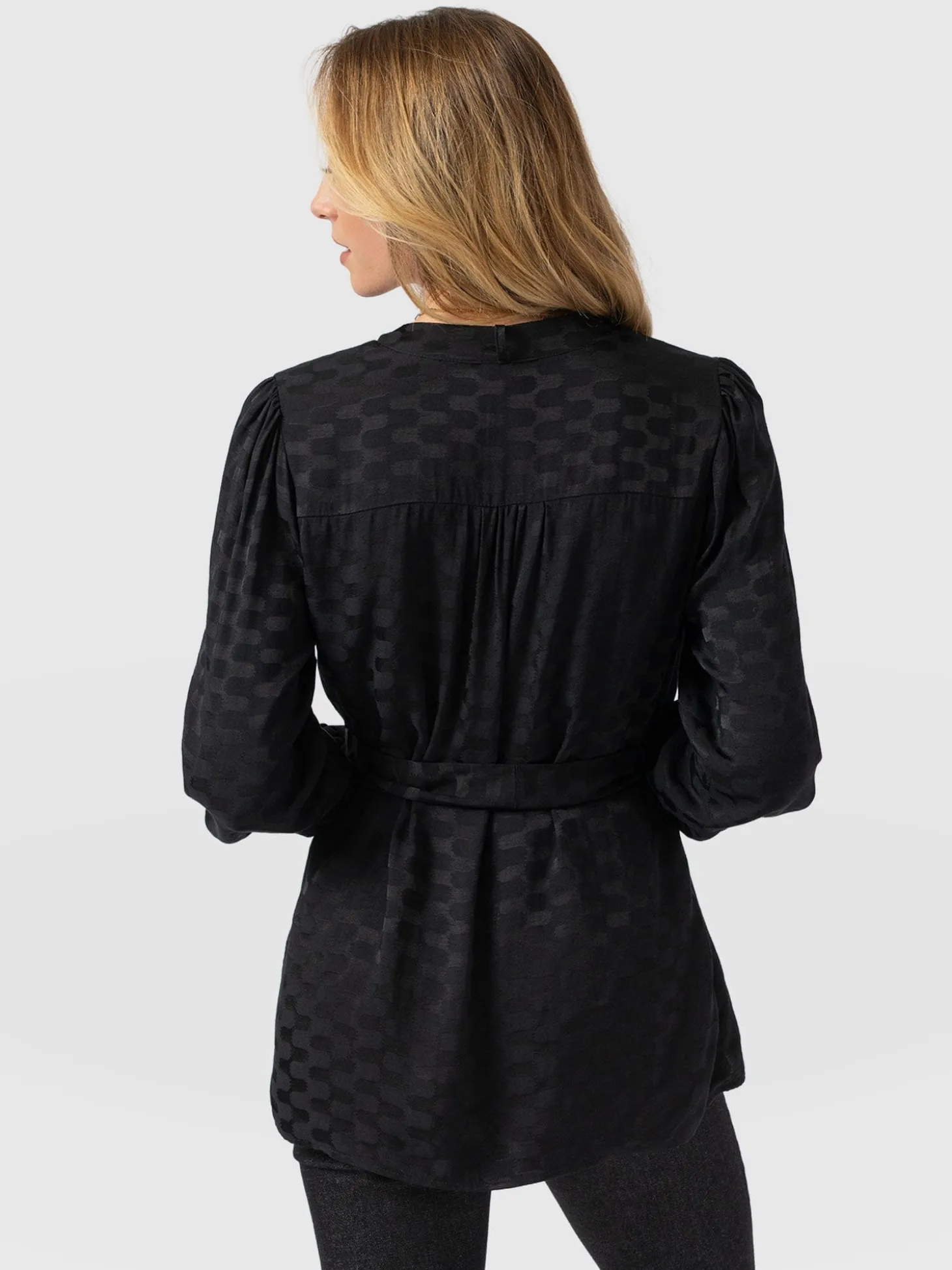 Joselyn V Neck Blouse - Black Jacquard