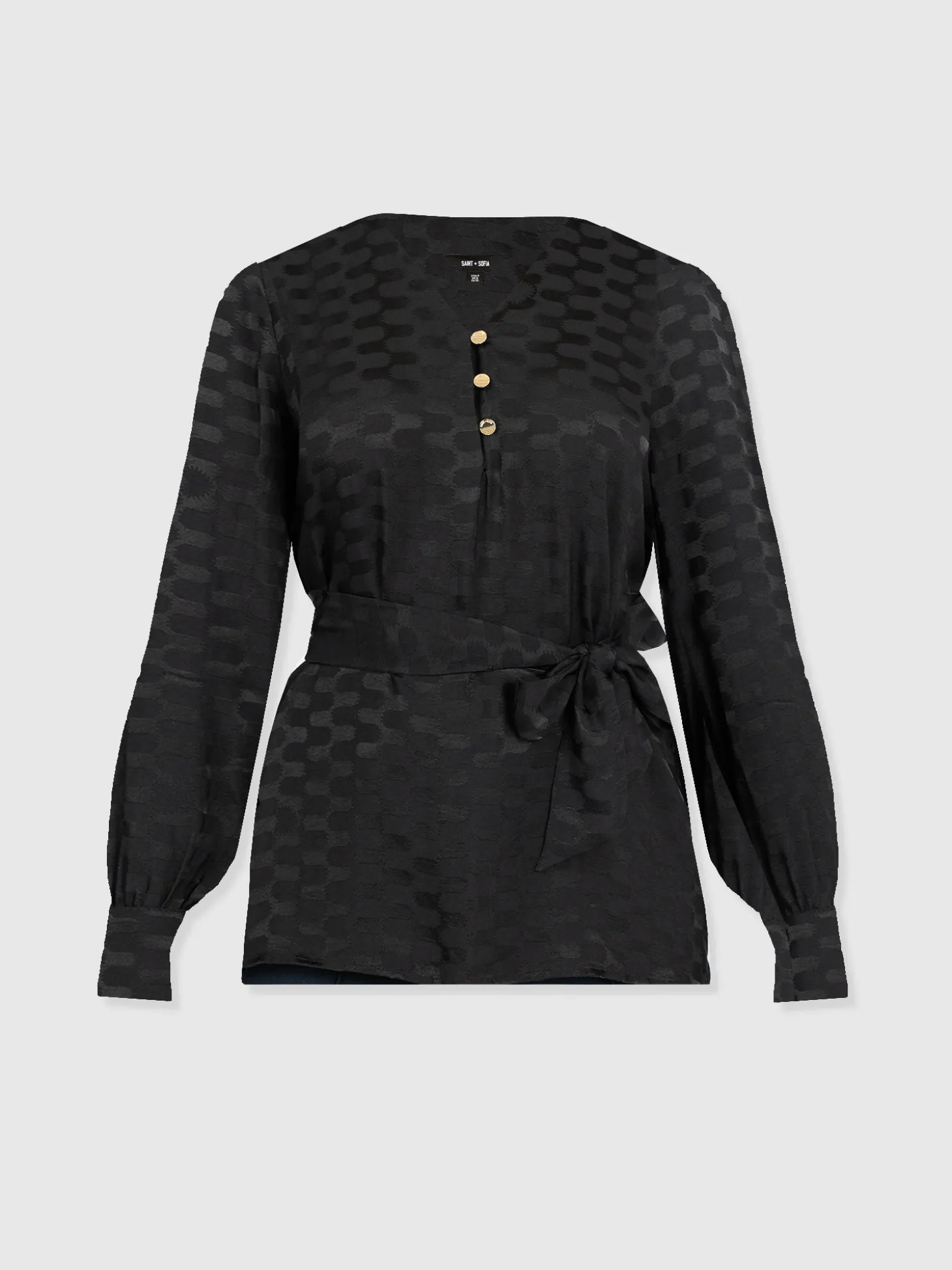 Joselyn V Neck Blouse - Black Jacquard