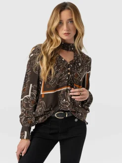 Joselyn V Neck Blouse - Brown Paisley