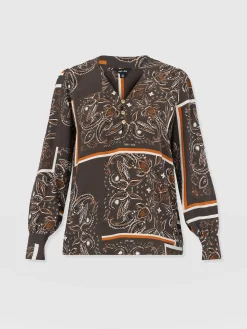 Joselyn V Neck Blouse - Brown Paisley