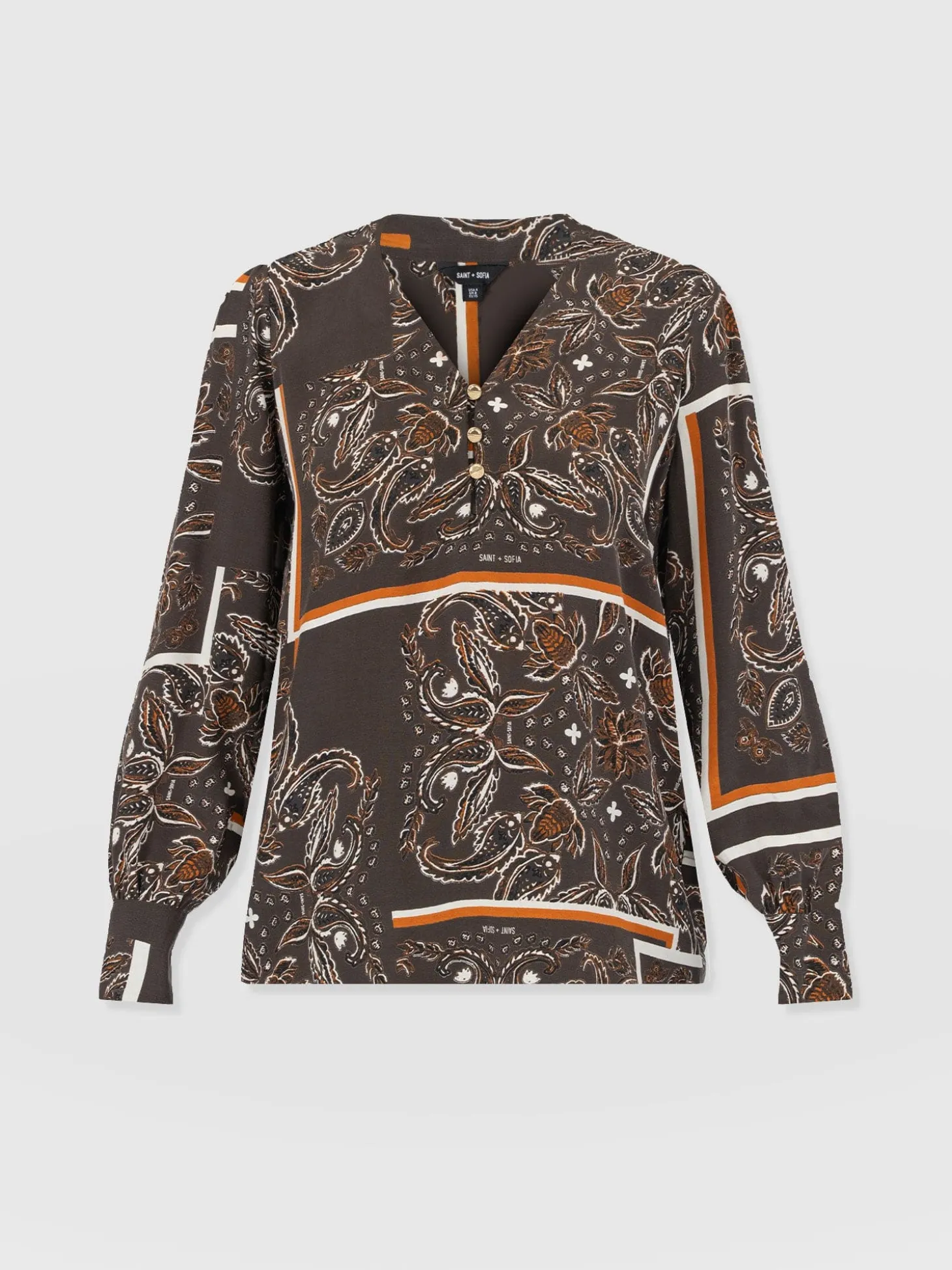 Joselyn V Neck Blouse - Brown Paisley