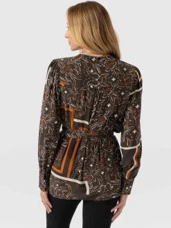 Joselyn V Neck Blouse - Brown Paisley