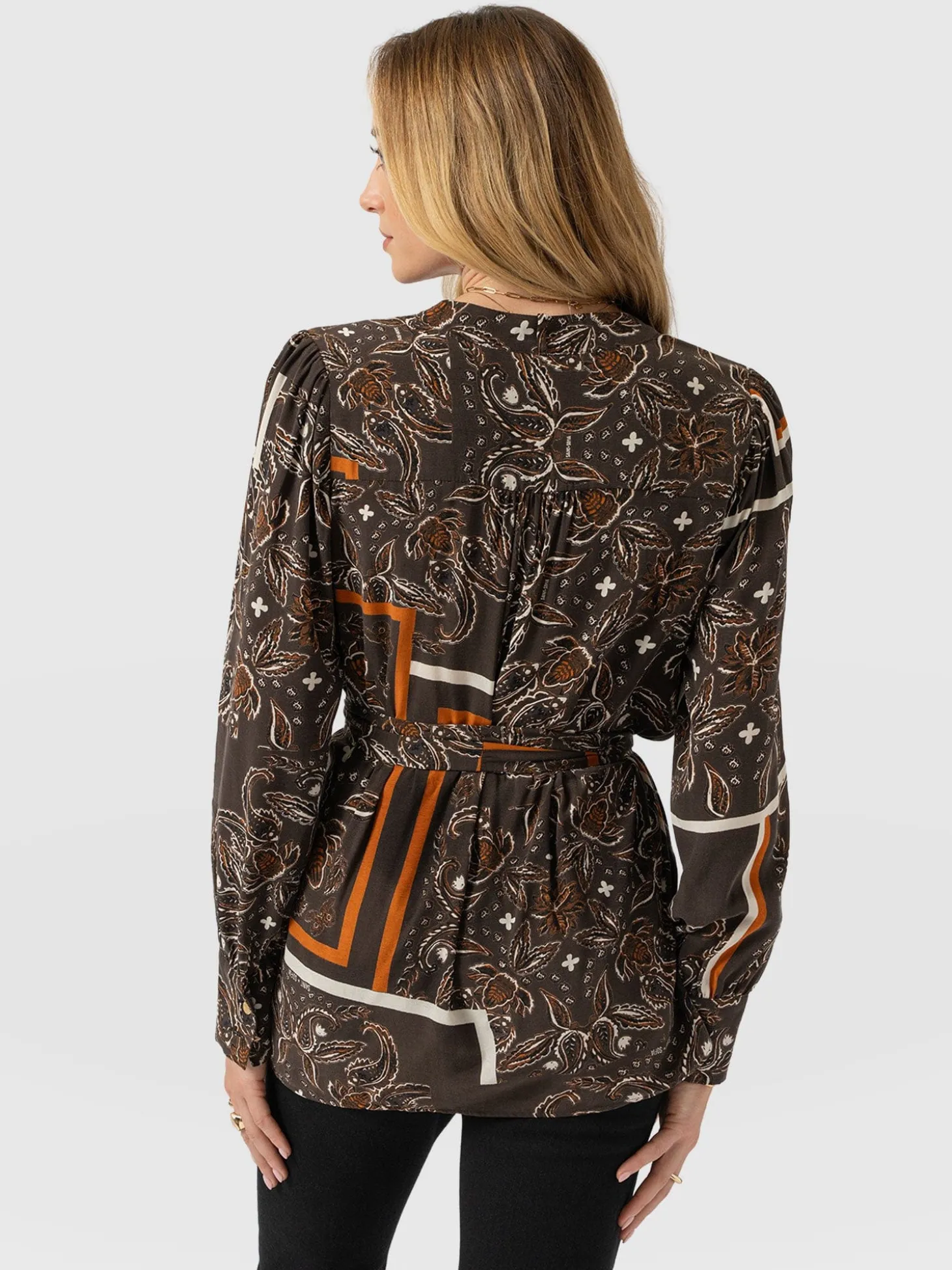 Joselyn V Neck Blouse - Brown Paisley