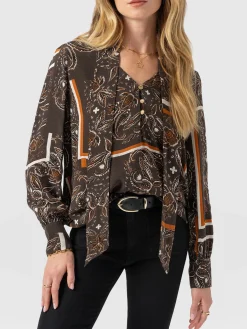 Joselyn V Neck Blouse - Brown Paisley