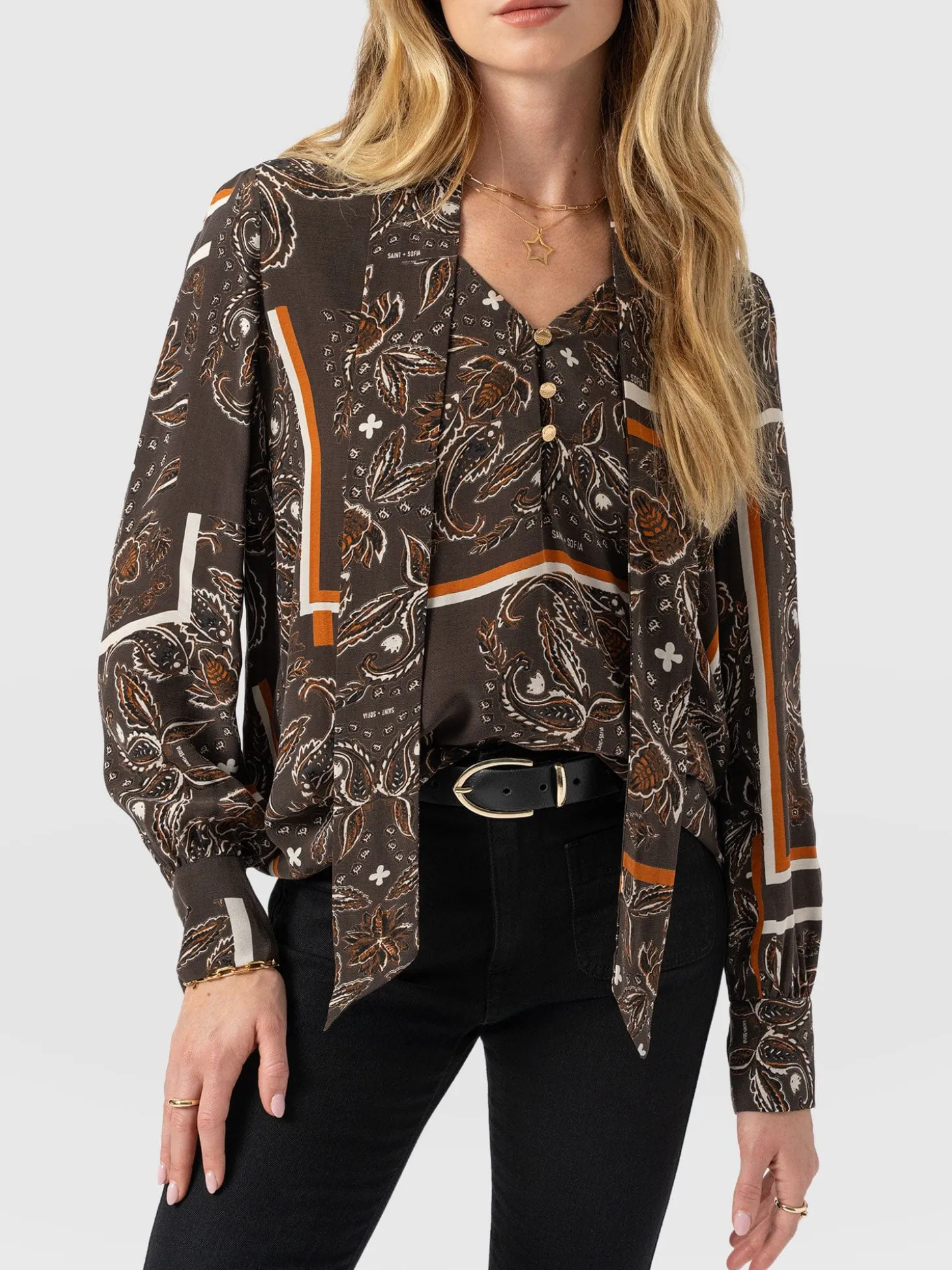 Joselyn V Neck Blouse - Brown Paisley