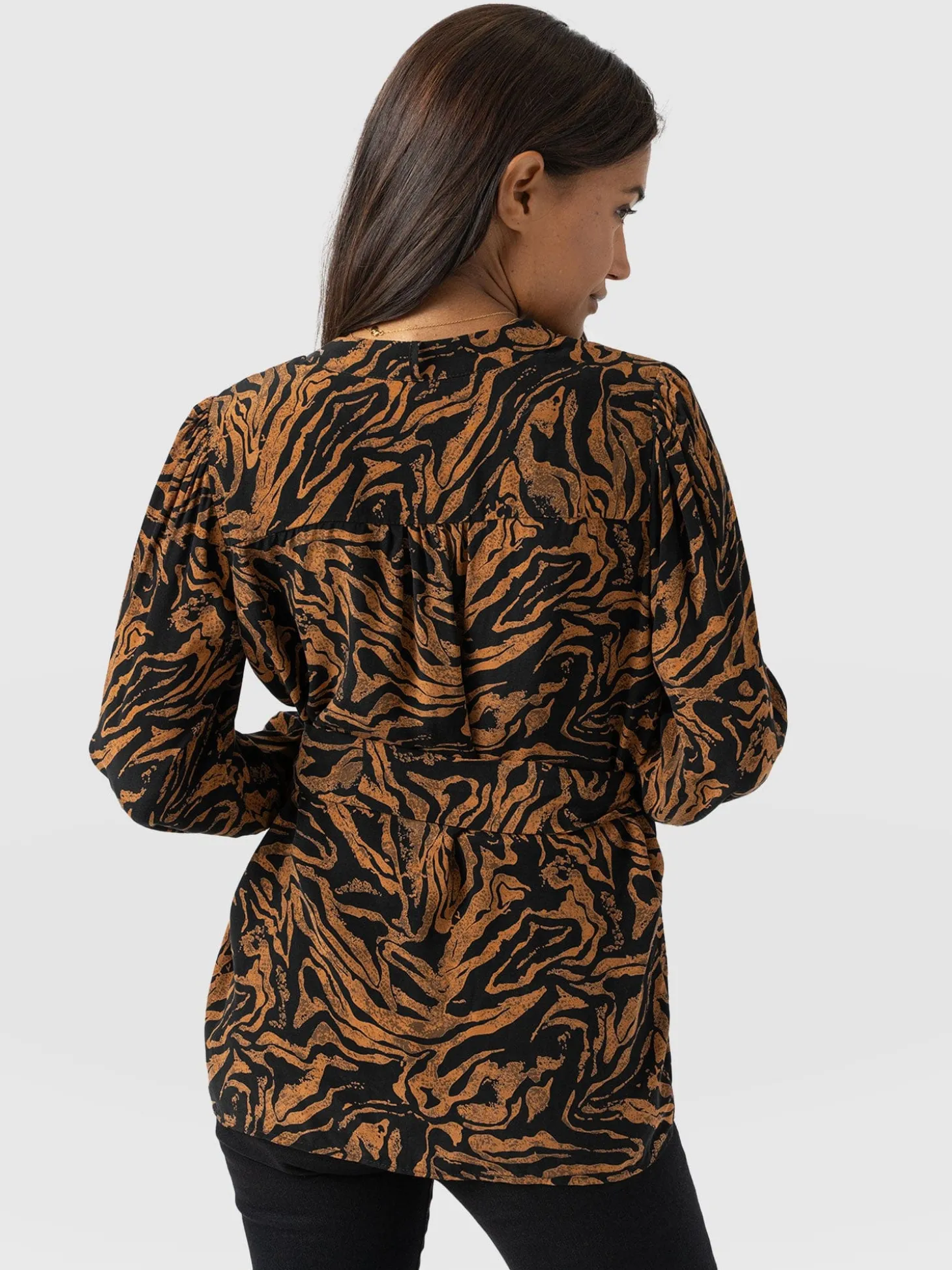 Joselyn V Neck Blouse - Brown Zebra