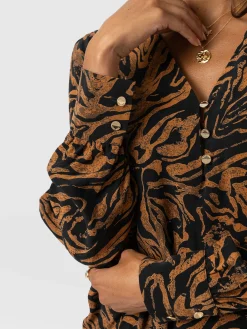 Joselyn V Neck Blouse - Brown Zebra