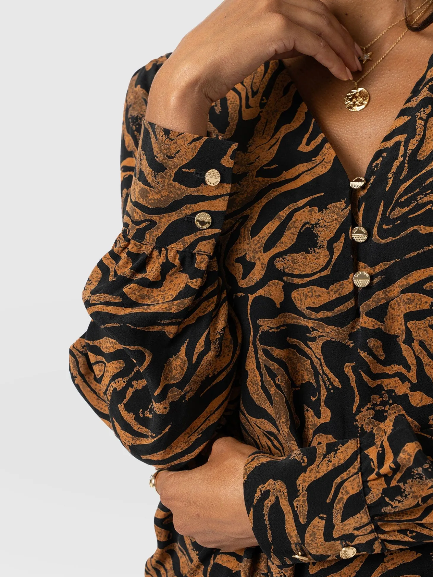 Joselyn V Neck Blouse - Brown Zebra