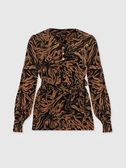Joselyn V Neck Blouse - Brown Zebra