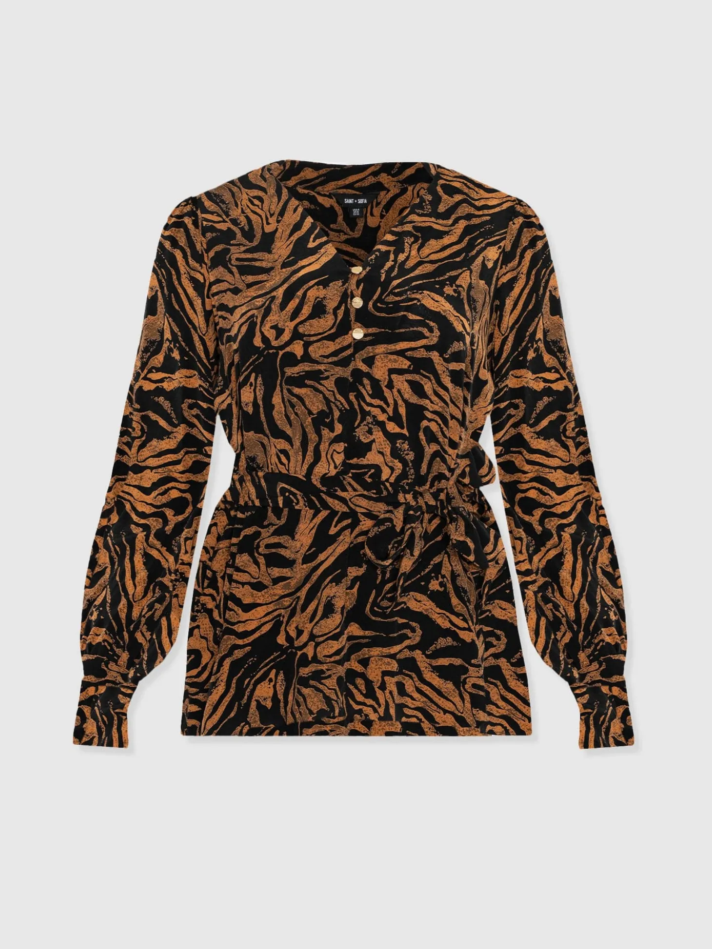 Joselyn V Neck Blouse - Brown Zebra