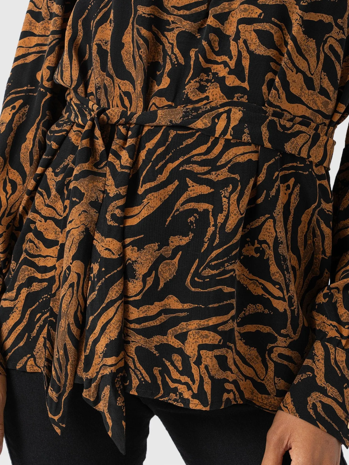 Joselyn V Neck Blouse - Brown Zebra
