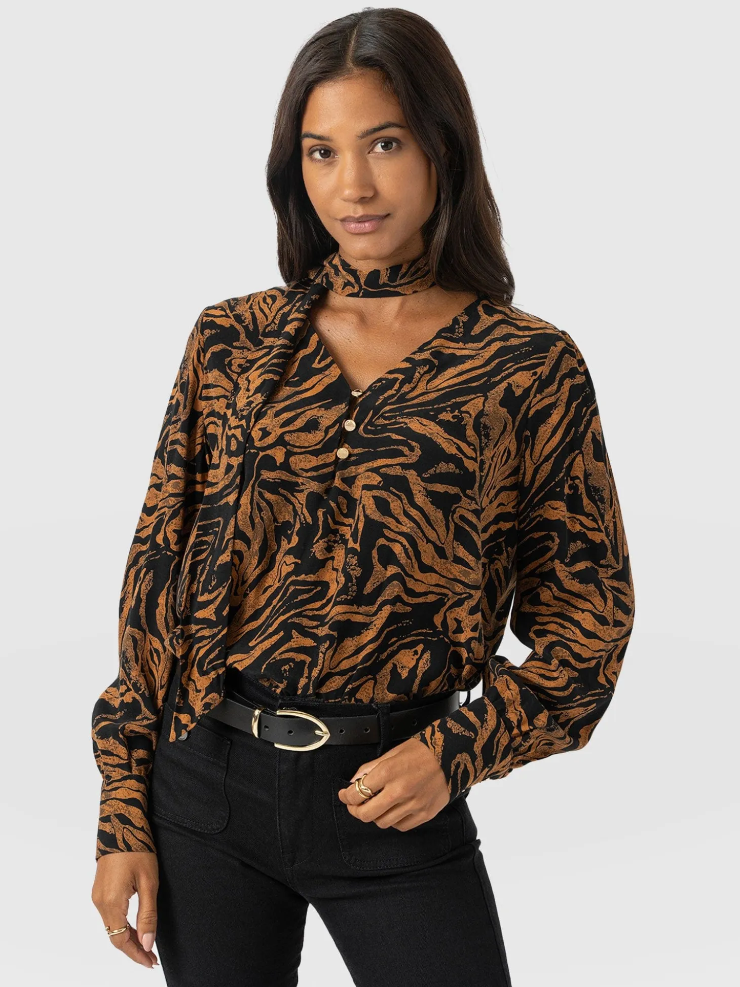 Joselyn V Neck Blouse - Brown Zebra