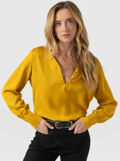 Joselyn V Neck Blouse - Golden Yellow