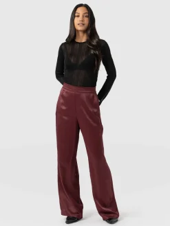 Langley Wide Leg Pant - Maroon