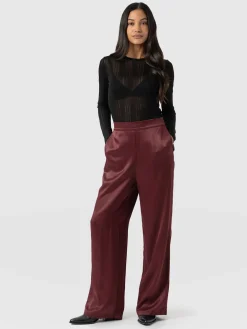 Langley Wide Leg Pant - Maroon