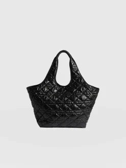 Large Stella Quilted Shoulder Tote Bag - Black