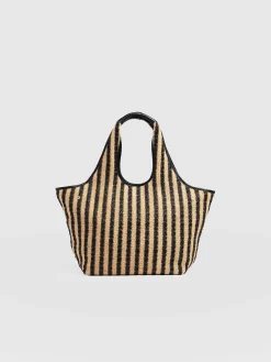 Large Stella Shoulder Tote Bag - Black Raffia