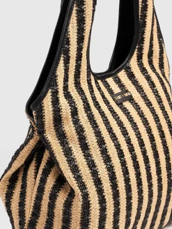 Large Stella Shoulder Tote Bag - Black Raffia