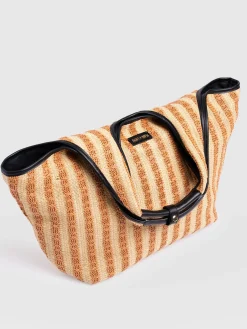Large Stella Shoulder Tote Bag - Orange Raffia
