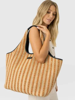 Large Stella Shoulder Tote Bag - Orange Raffia
