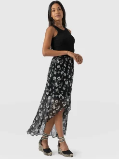 Lexi High Low Skirt - Black Spring Floral