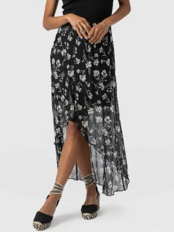 Lexi High Low Skirt - Black Spring Floral