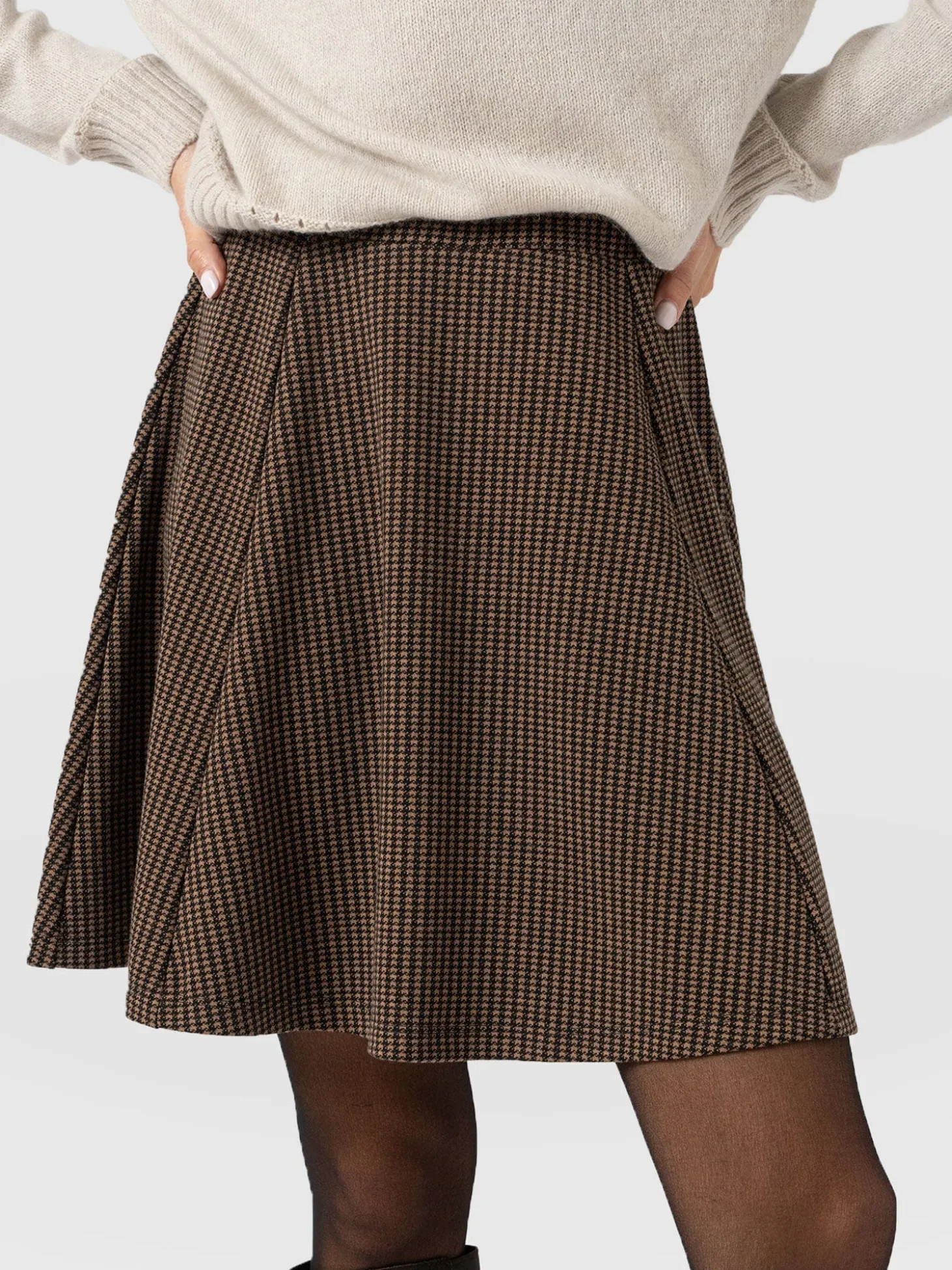 Macie Mini Skirt - Brown Mini Houndstooth