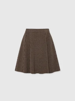 Macie Mini Skirt - Brown Mini Houndstooth