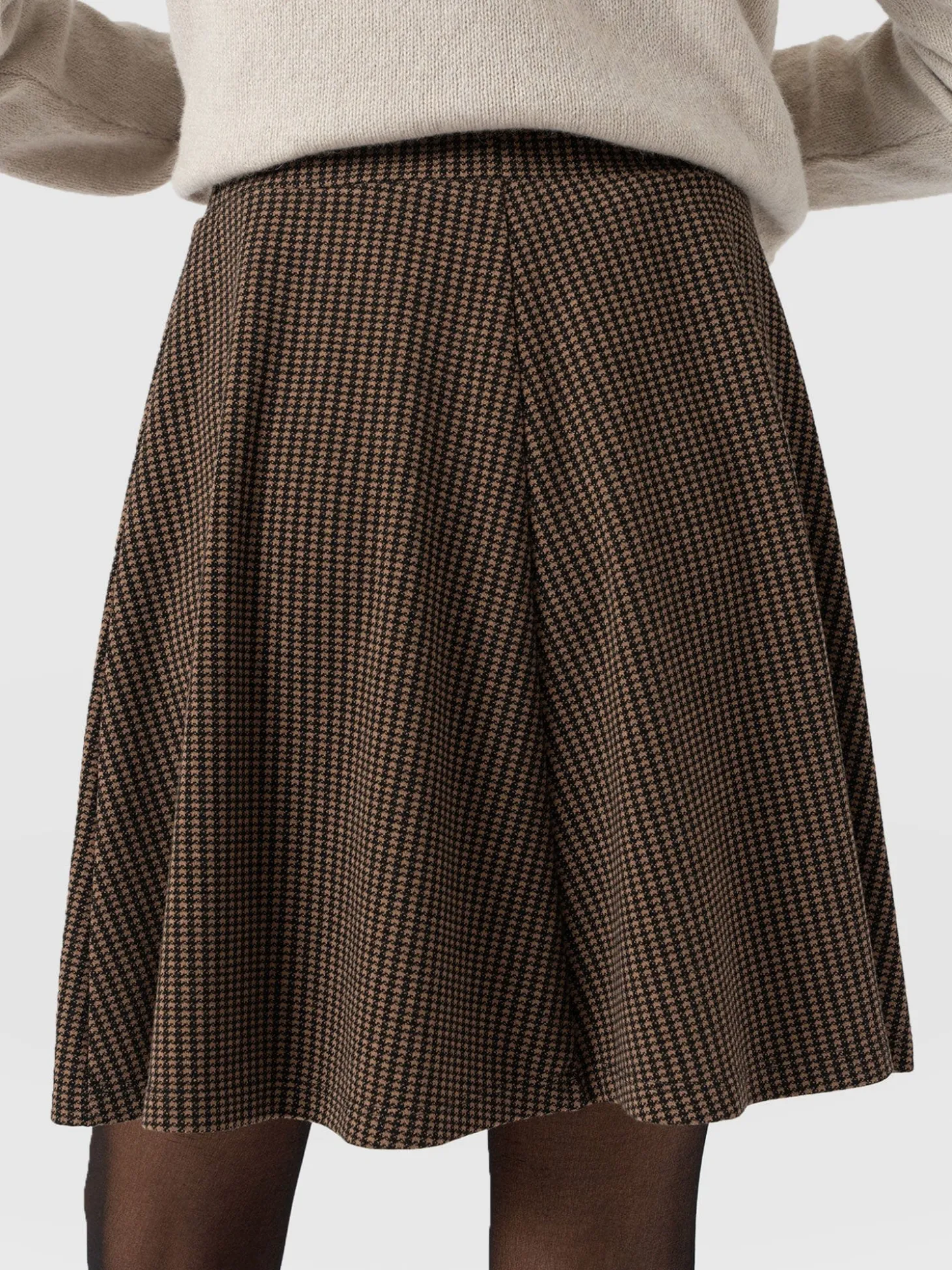 Macie Mini Skirt - Brown Mini Houndstooth