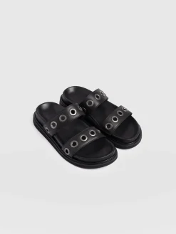 Madison Eyelet Slides - Black