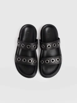 Madison Eyelet Slides - Black