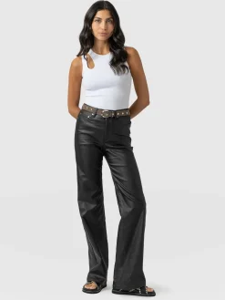 Maeve Wide Leg Pant - Black Coated