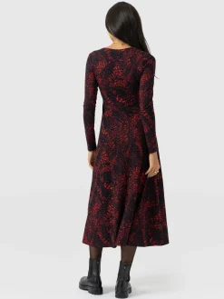 Maggie Wrap Midi Dress - Red Fade Spot