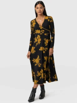 Maggie Wrap Midi Dress - Yellow Fade Floral