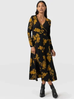 Maggie Wrap Midi Dress - Yellow Fade Floral
