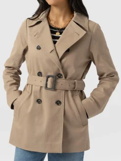 Marion Double Breasted Short Trench - Beige