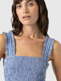 Maya Shirring Dress - Blue Stripe