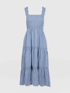 Maya Shirring Dress - Blue Stripe