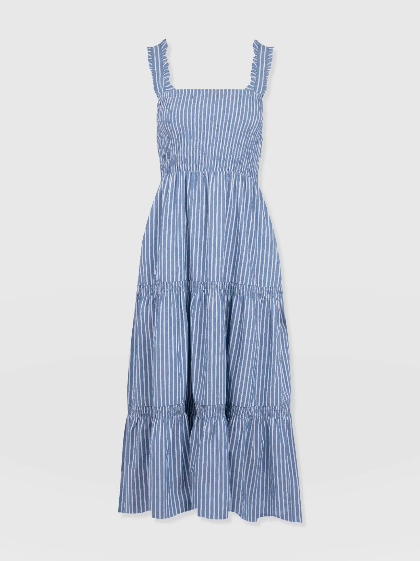 Maya Shirring Dress - Blue Stripe