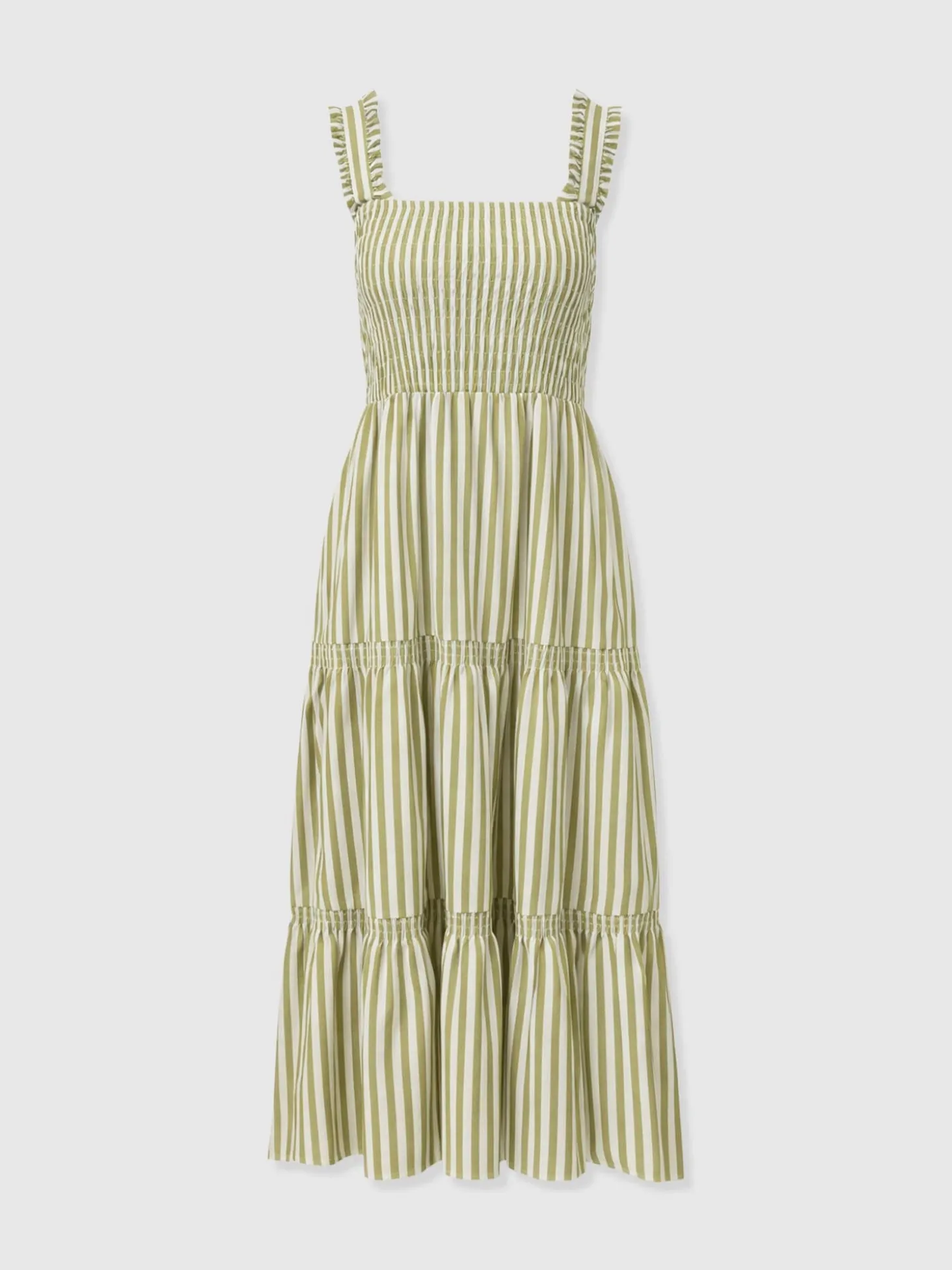 Maya Shirring Dress - Green Stripe