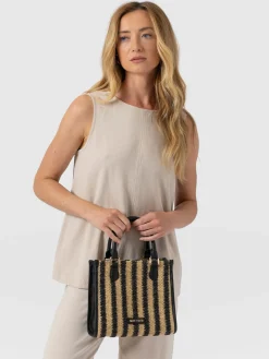 Mia Mini Tote Bag - Black Raffia