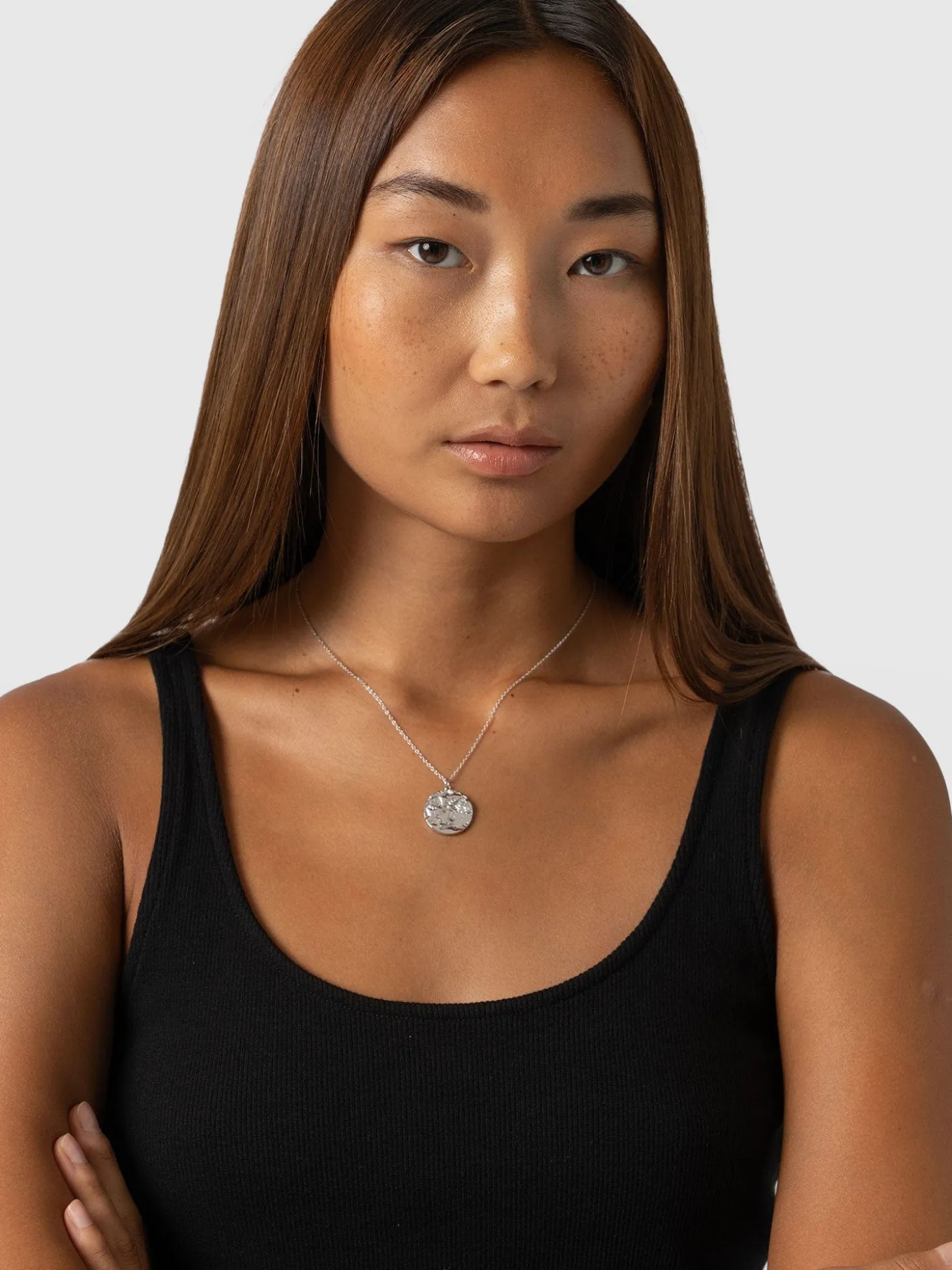 Molten Disc Charm Necklace - Silver